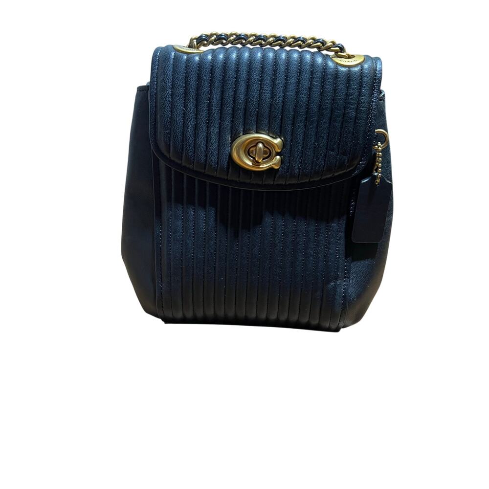 COACH Parker 16 Convertible Backpack With Quilting Black Leather Gold Chain